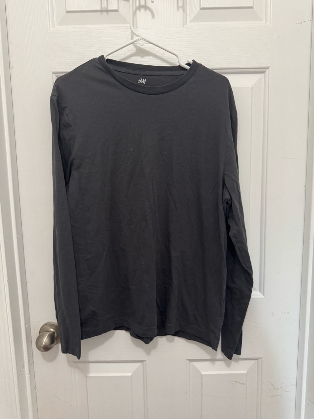 H&M Men's Long Sleeve Crewneck Tee — Charcoal Grey *small light spot on back*